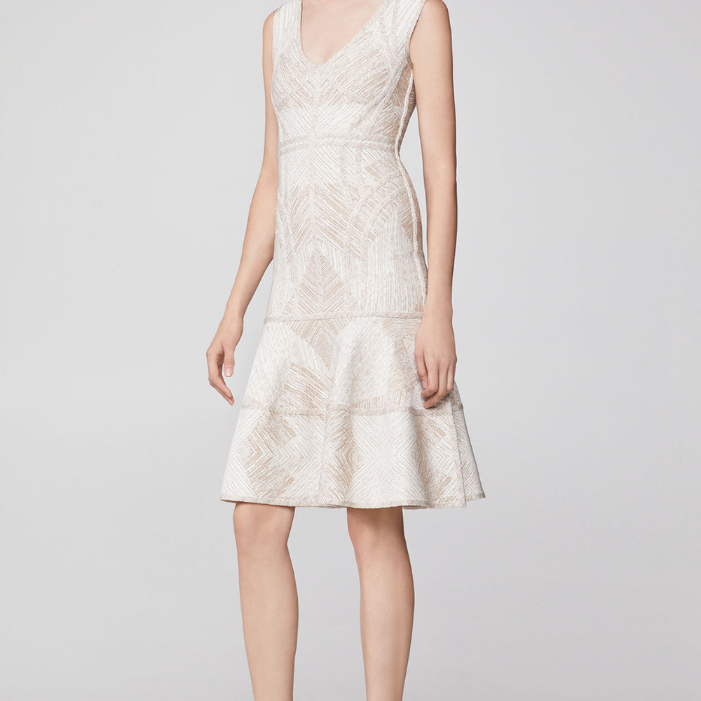Herve Leger METALLIC LUREX JACQUARD FLARED DRESS